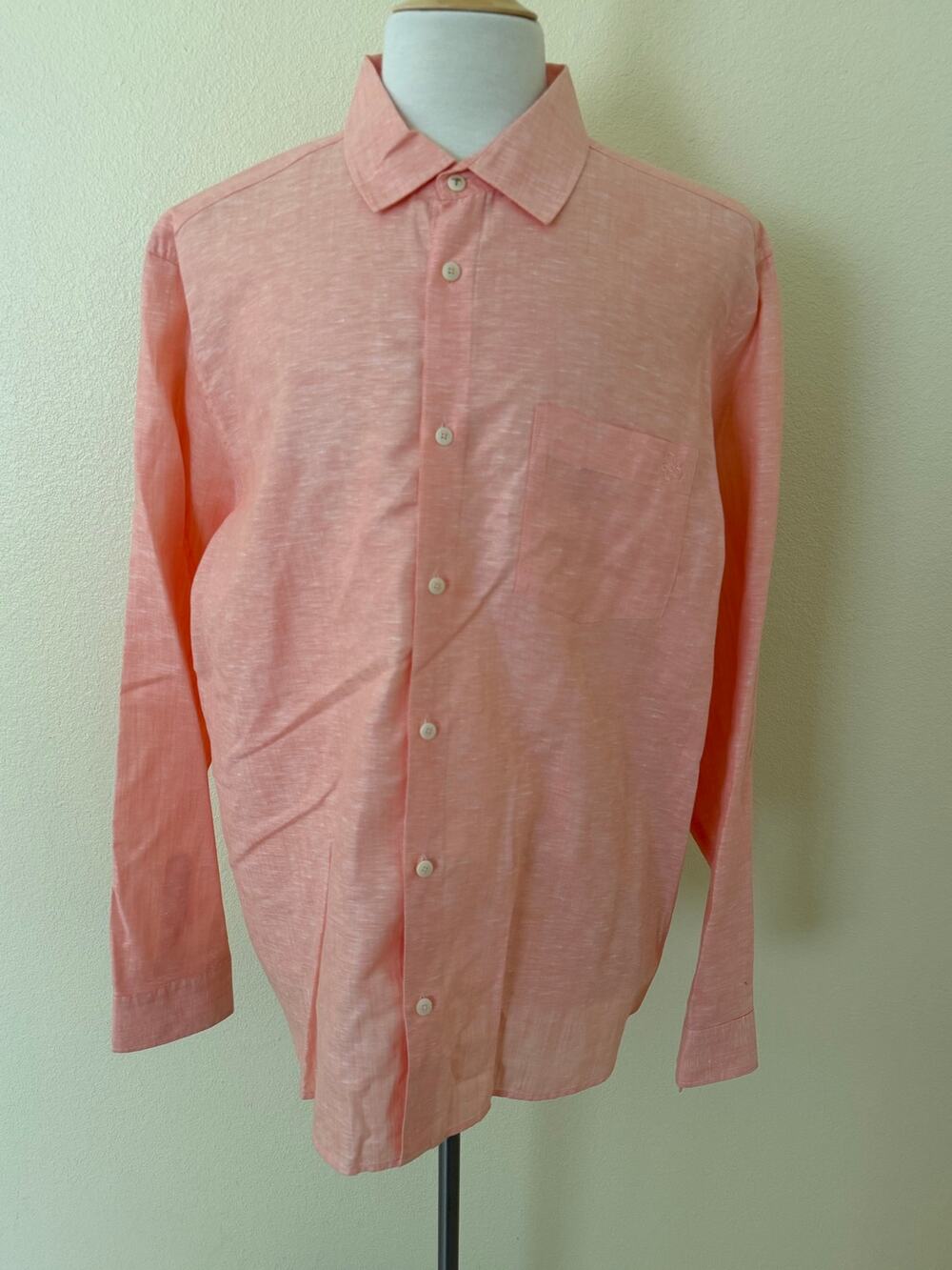 Ted Baker London Men Peach Long Sleeve Button Front Linen Blend Shirt Size 7